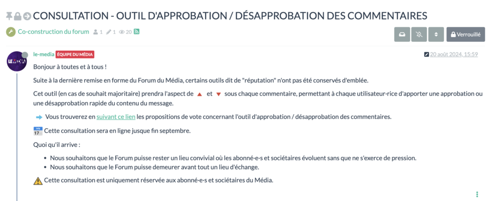 capture d'écran : consultation sur le forum du Média