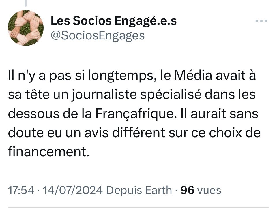 tweet de l'imposteur qui a volé l'ancien compte X des Socios Engagé·e·s