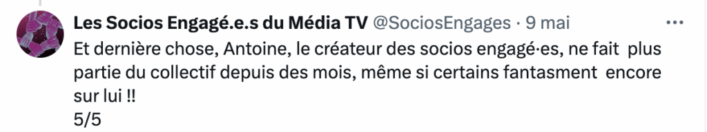 tweet du faux compte d'Antoine du 9 mai 2025