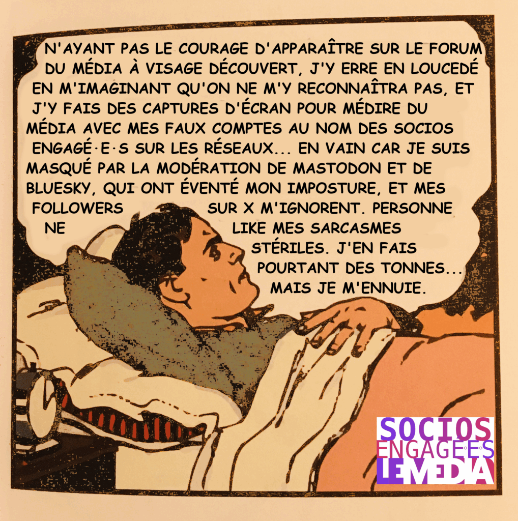 Antoine se planque sur le forum et le lit de travers